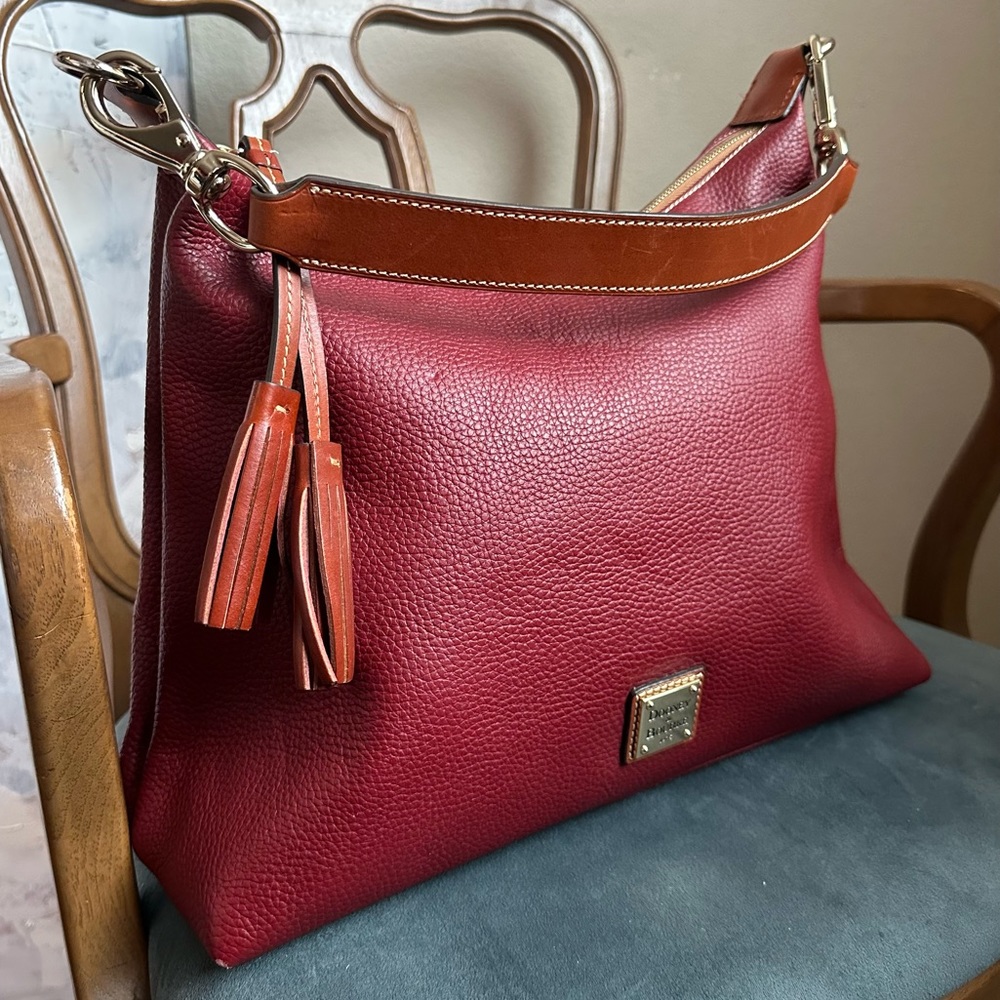 Dooney & Bourke Red Leather Shoulder Bag with Tan Strap - Picture 5 of 10